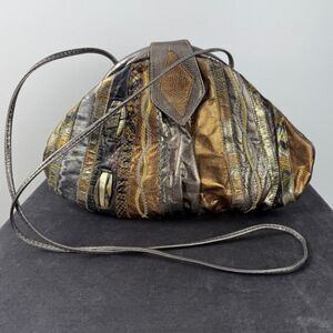 Vintage 80/90s Patchwork Leather Metalic Embossed Snakeskin Clutch Shoulder Bag